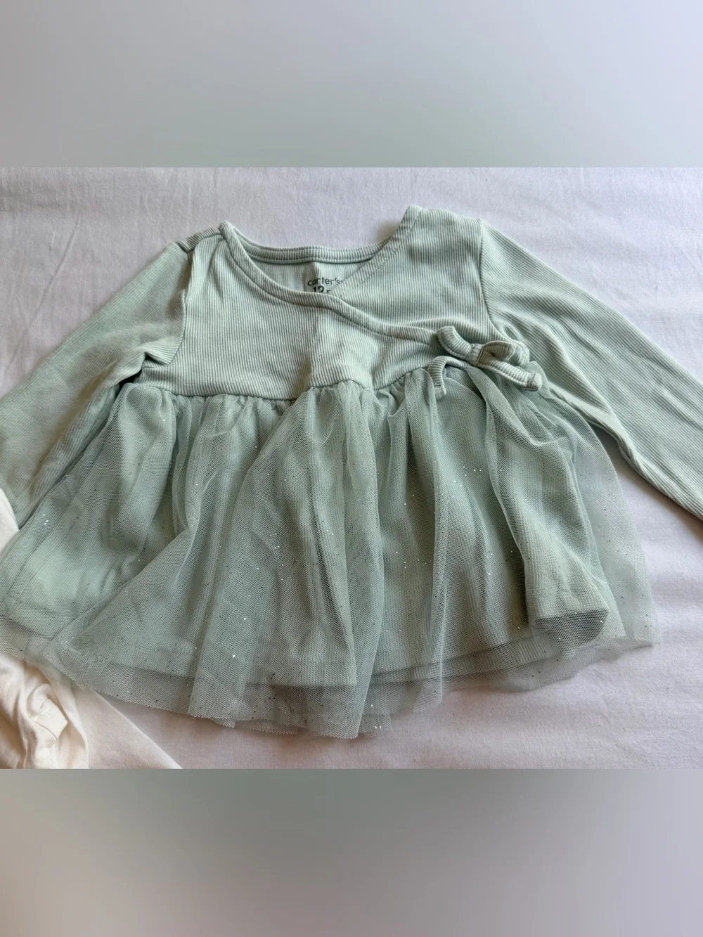 Carter's Mint Green Sparkling Long-Sleeve Tulle Top & Cream Mouse Tulle Hem Tee